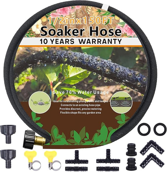1/2’’ Soaker Hose for Garden 150 Ft, Soaker Hoses for Garden 150 Ft, Garden Soaker Hose 150 Ft Drip Hoses for Garden Drip Garden Hose Irrigation System (150 feet)