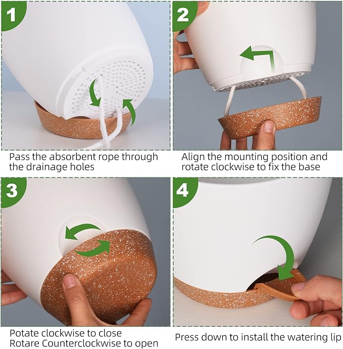 Flower Pots, 8/7/6.5/6/5.5/5 Inch Self Watering Planters for Indoor Outdoor Plants with Drainage Hole, Plastic Planters for House Plants(White)