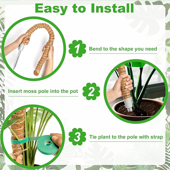 48 Inch Moss Pole, 3 Pack Bendable Moss Pole for Plants Monstera, Climbing Plants Indoor, Support Stakes, Coco Coir Poles, Trellis, Potted Plant Sticks Support