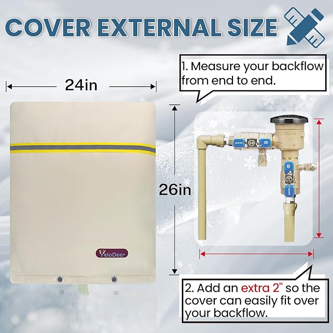 Backflow Preventer Insulation Cover, 24" W x 26" H YeloDeer Reusable Waterproof Sprinkler Valve Cover with Aluminum Foil, Outdoor Well Pump Cover Insulated for Winter Freeze Protection.