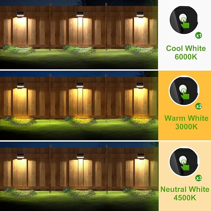 LANSOW Solar Fence Lights 10 Pack, Cool ，Warm and White, Solar Deck Lights Outdoor Waterproof, Dusk to Dawn Solar Powered Decor for Outside, Step, Yard, Patio, Wall, Stair