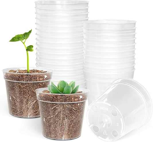 50 Pack 2.5 Inch Clear Nursery Pots for Plants, Sturdy Plastic Plant Pot for Planting Vegetables Flowers Seedlings, Transparent Seed Starter Pots with Drainage Holes(50P-2.5" Clear)