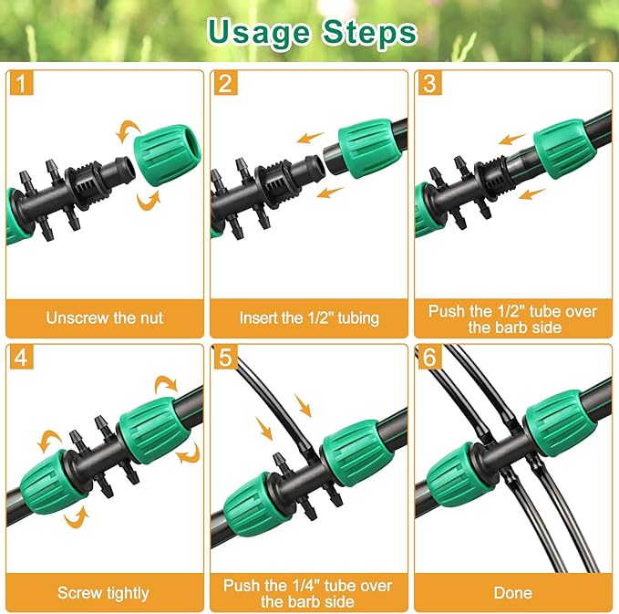JAYEE Drip Irrigation Fittings, 10 Pcs Lock Barbed Tee for 1/2 to 1/4 Inch Vinyl Tubing, Drip Line Parts 6-Way Tees Irrigation Connectors for Drip Sprinkler Garden Lawn Systems, Green