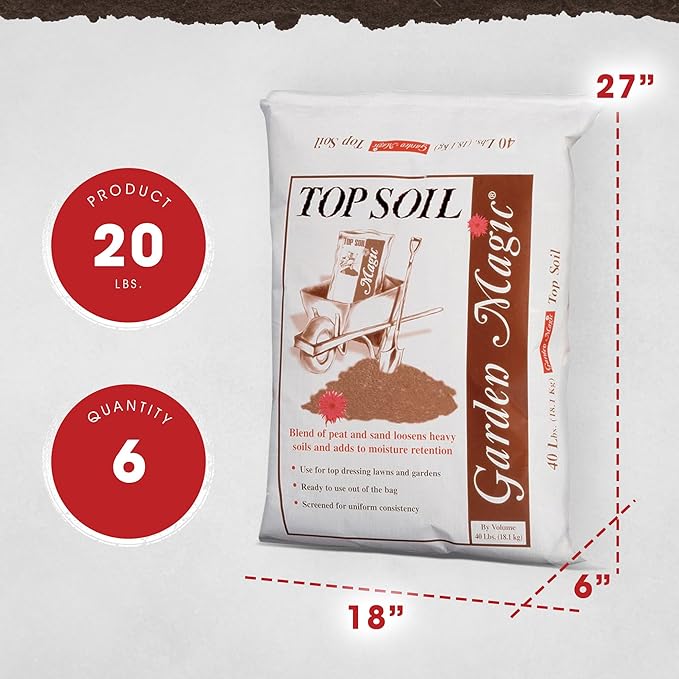 Garden Magic Potting Soil with Perlite for Lawns, Gardens, and Raised Planting Beds with Reed Sedge, Peat, and Sand, 40 Pounds (6 Pack)