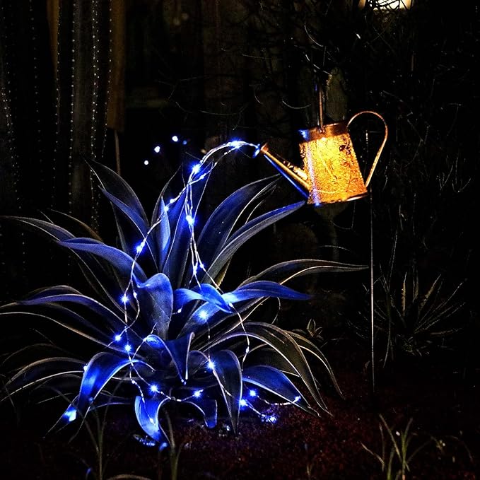 Morestar Solar Watering Can Garden Fairy Lights Outdoor Decor(Blue Lights),Decorative Solar Lights Waterproof Hanging Solar Lantern Hummingbird Gift for Mom Grandmom Birthday for Patio Yard Lawn Decor