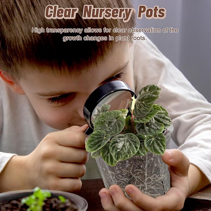 3.9-9.4 Inch Big Size Clear Nursery Pots with Drainage, 6 Sizes 30 Packs Nursery Garden Pots with 10 Plant Labels for Seedling Plants, Nursery Pots Variety for Indoor Outdoor Seed Starter Flower Pots