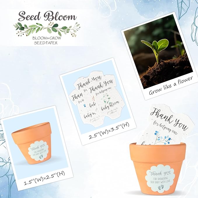 Set of 6 Seed Paper – 6 Blue Onesie & 6 Orange Pots with Stickers for Weddings & Life Events