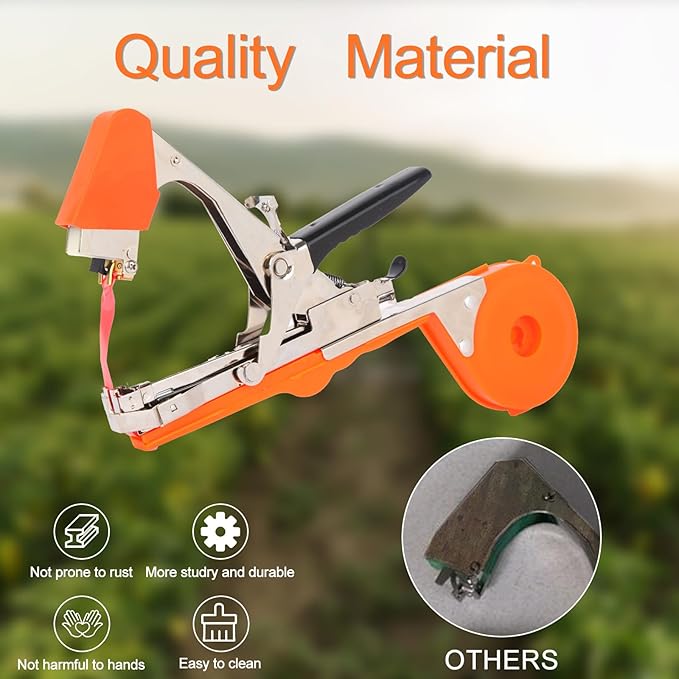 Plant Tying Machine to Tie Up Vine Quickly with 20 Rolls of Tapes+10000pcs Staples for Gardeners Farmers Gardening Tying Tool(Orange)