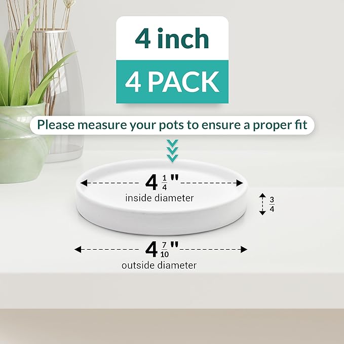 Willowy Matte White Ceramic Pot Saucer - Drainage Tray for 2,3,4 Inch Planters - Drip Trays - Four Pack…