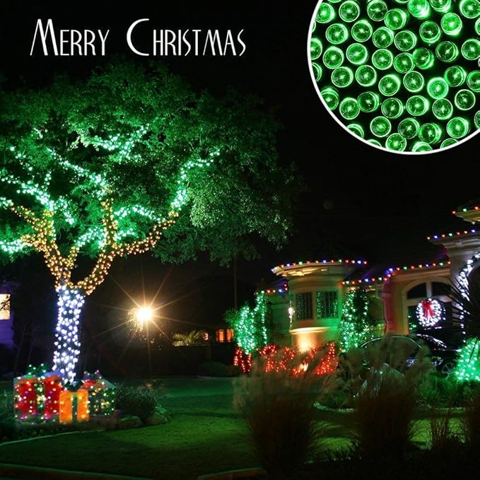 Toodour Solar Christmas Lights, 72ft 200 LED 8 Modes Green Christmas String Lights, Waterproof Solar Lights String for Garden, Patio, Fence, Holiday, Party, Balcony, Outdoor Christmas Decorations