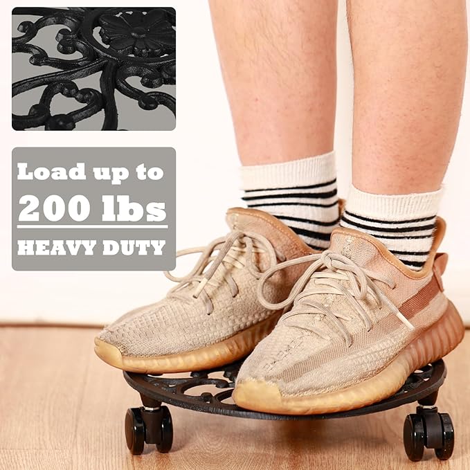 2 Packs 11 Inch Rolling Plant Stand with Wheels Wrought Iron Rolling Plant Stand with Casters Heavy Duty for Indoor Plants Rollers with Plant Saucers, Metal Round Plant Dolly