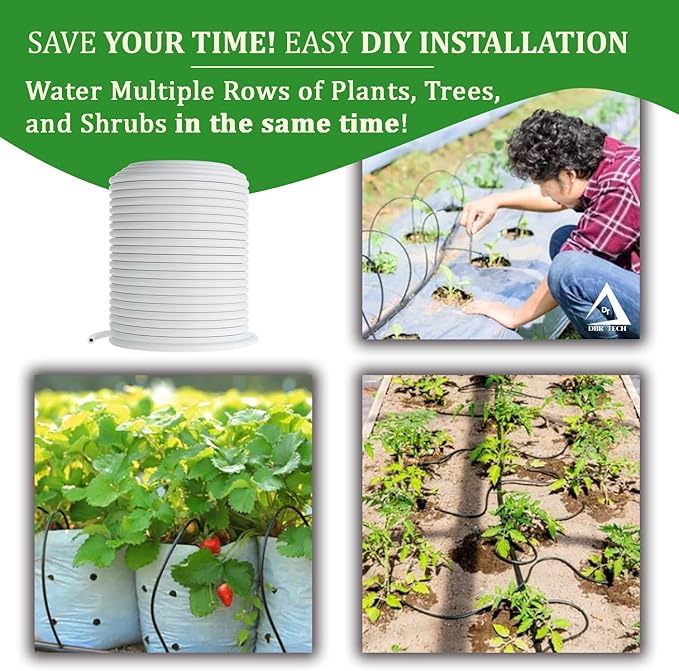 1/4 Drip Irrigation Tubing, 50 Feet, Flexible PVC Plastic Drip Irrigation Hose for Gardening, Misting, Hydroponics and DIY Landscape Garden Projects, Blank Distribution Tubing (50ft, White)