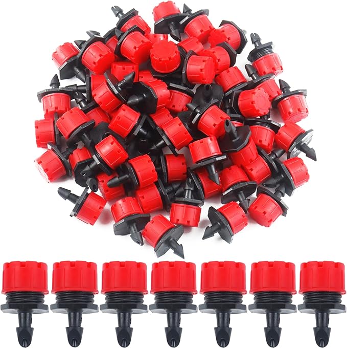 150 Pcs Adjustable Micro Drip Irrigation Sprinklers 1/4 Inch Universal 8-Hole Flow Dripper Garden Irrigation Nozzles for 4mm/7mm Tube Watering System (Red)