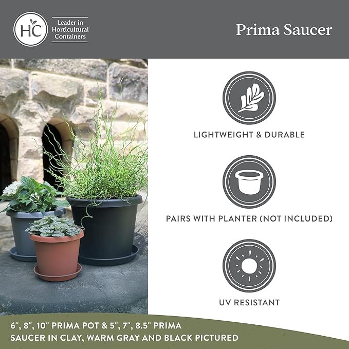 The HC Companies 7 Inch Round Prima Plastic Plant Saucer - Indoor Outdoor Plant Trays for Pots - 7.09 Inchx7.09 Inchx0.87 Inch in Warm Gray