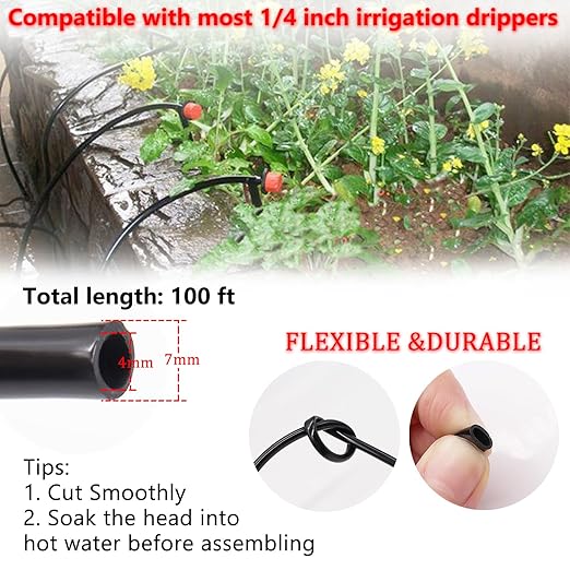 100FT 1/4" Drip Irrigation System Kit, Automatic Watering System, DIY Automatic Irrigation Equipment Set for Greenhouse, Garden, Yard, Lawn Q-064-set