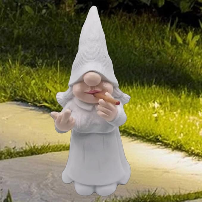 MINICAR 8'' H Funny Middle Finger Lady Gnomes Statues Outdoor Decor, Naughty Smoking Sculptures Garden Yard Patio Decorations, Paintable Unique Gifts