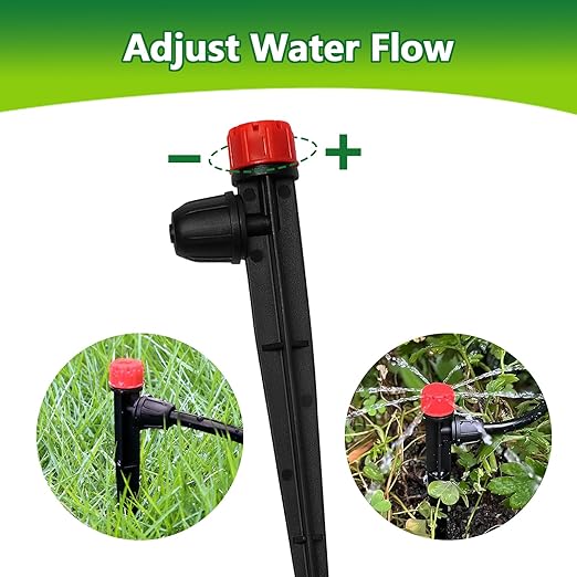 50 Pieces Drip Irrigation Emitters, Adjustable 360 Degree Drip Stream Emitters on 5" with Stake for 1/4" Drip Irrigation Tubing Irrigation 8 Hole Stream Drippers for Garden Watering System