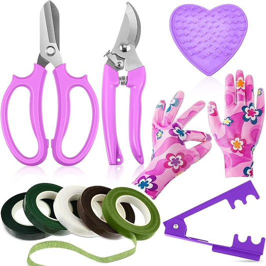 WILLBOND 10 Pcs Rose Thorn Stripper Tool Valentines Gifts Florist Supplies Rose Thorn Remover Kit Garden Remover for Flower Stripper Kit Florist Tool, Floral Gloves Tape(Purple,Heart)