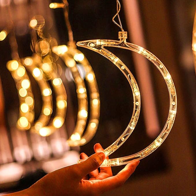 Dazzle Bright Ramadan Curtain String Lights, 138 LED 6.7ft x 3.2ft Warm White Star Moon 8 Lighting Modes Fairy Lights with Remote for Bedroom Wall, Wedding, Outdoor Party, Ramadan Decorations