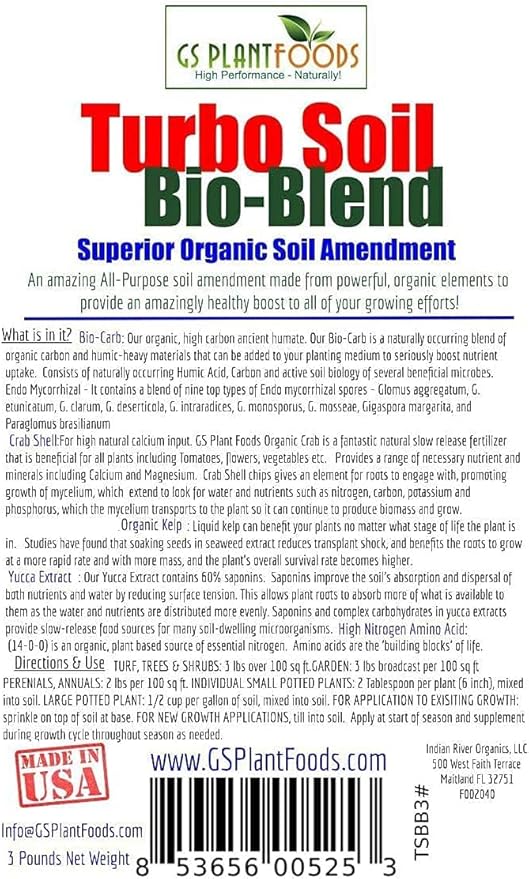 Organic Soil for Vegetable Garden Turbo Soil Bio-Blend, Superior Organic Soil Amendment (3 lbs)