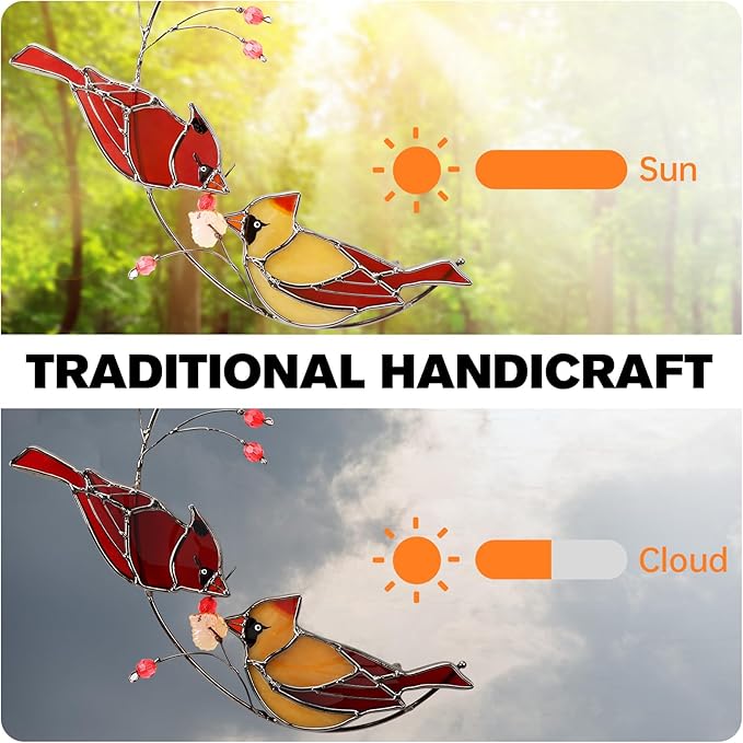 Cardinal Suncatcher Stained Glass for Window Hangings, Red Birds Suncatchers for Windows, Cardinal Sun Catcher Gifts for Women,Best Gift for Christmas,Memorial Gifts for Loss of Loved One