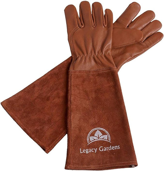 Thorn Resistant Leather Gardening Gloves for Men & Women – Long Gauntlet Rose Pruning Gloves with Forearm Protection for Pruning and Yard Work - XL Brown