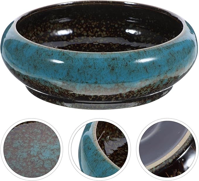 Happyyami Plant Pot Hydroponic Plant Succulent Pots Ceramic Round Decorative Bowl Hydroponic Water Lily Planter Pot for Flowers Succulent Table Centerpiece (Random Color) Indoor Plant Pots