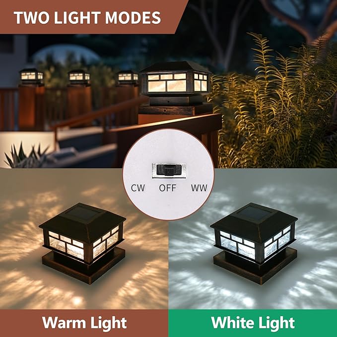 Solar Post Cap Lights Bronze Fence Deck Post Light Solar Powered Fit 3.5x3.5 4x4 5x5 Wooden Posts 8 Packs