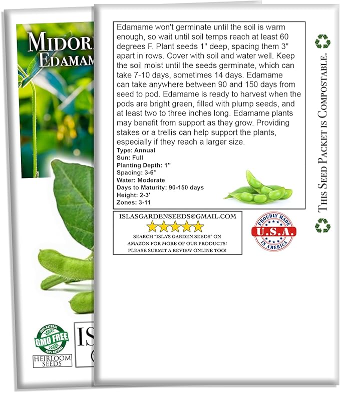Midori Giant Edamame Seeds for Planting, 25+ Heirloom Seeds Per Packet, (Isla's Garden Seeds), Non GMO Seeds, Botanical Name: Glycine max, Great Home Garden Gift
