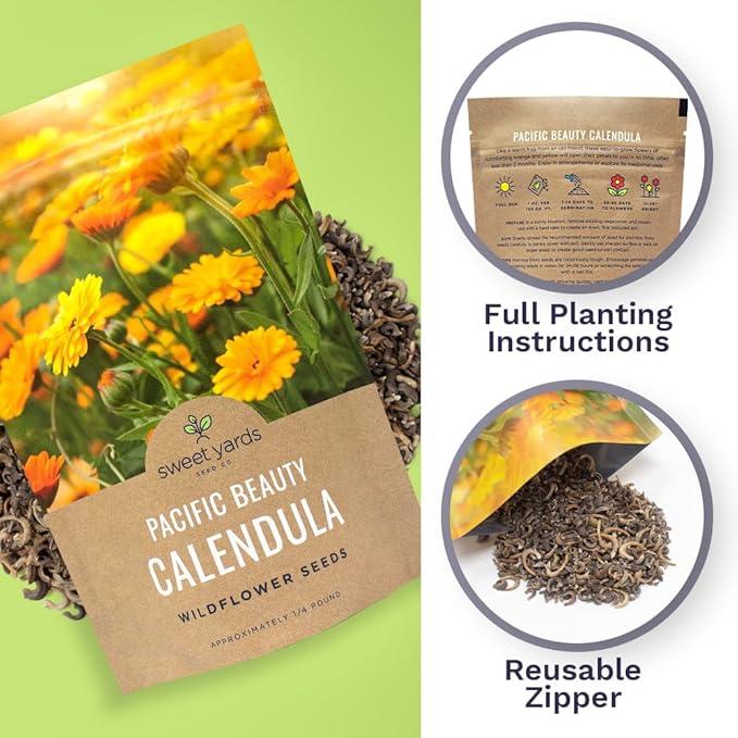 Calendula ‘Pacific Beauty Mix’ – Bulk Quarter Pound Bag – Over 12,000 Open Pollinated Non-GMO Wildflower Seeds – Calendula officinalis