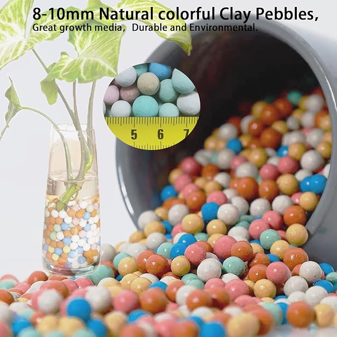Natural Organic Colorful Leca Balls 2LBS for Plants, 8mm-10mm Ceramsite Clay Pebbles Indoor Potting Garden Soil for Orchid, Succulents, Hydroponics, Decoration, Drainage (2LBS, Colorful, 1)