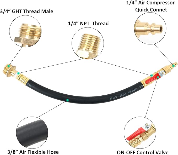 STYDDI RV Winterization Blowout Adapter Hose with Shut Off Valve, 12" Winterize Sprinkler System Shut-Off Hose Fitting for Outdoor Faucets, RVs, Boat, Water Pipes, Irrigation System, Sprinkler System