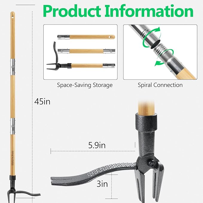 Weed Puller, Stand-Up Weed Puller Tool with Long Handle & 4-Claw Steel Head, 3-Sectioal Pole Design, Garden Hand Weeding Tool - Easily Remove Weeds Without Bending, Pulling,or Kneeling