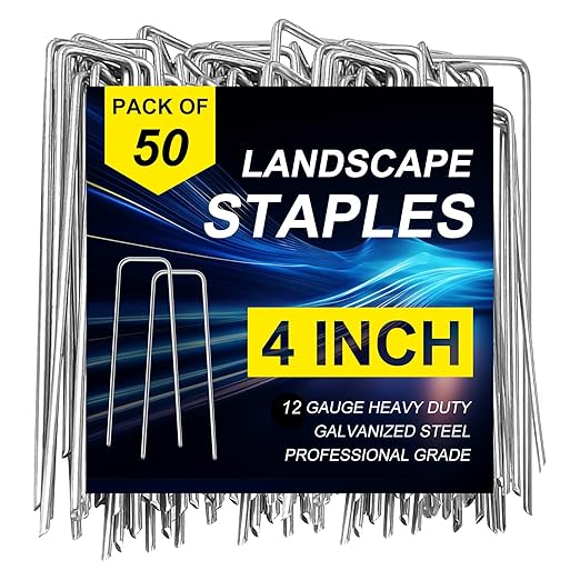 50 Pack 4 Inch Landscape Staples, Heavy Duty Garden Stakes Galvanized Garden Staples Pins, Anti-Rust Ground Stakes for Weed Barrier, Irrigation Tubing, Yard Lawn, Landscape Fabric