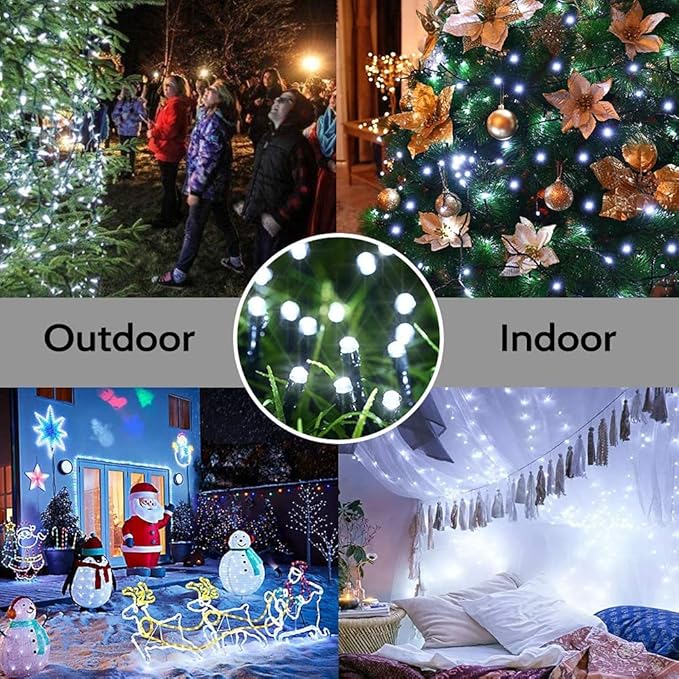 iShabao Solar Christmas Lights Outdoor, 98.4ft 300 LED Solar Fairy String Lights, 8 Modes Waterproof Christmas Lights for Garden, Patio, Home, Party, Wedding, Holiday, Tree Decorations (White)