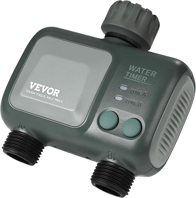 VEVOR Sprinkler Timer WiFi Water Timer, 2 Outlets, Smart Hose Faucet Water Timer with Brass Inlet, APP Remote Control via 2.4Ghz WiFi or Bluetooth, Voice Control, IPX6 for Garden, Yard Watering