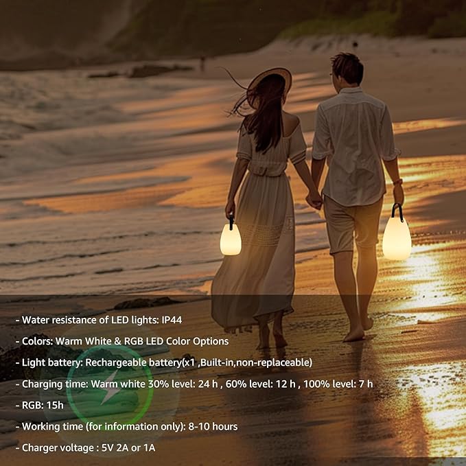 uuffoo Portable Outdoor Table Lamp, Dimmable Cordless Lamp with Remote and 7 RGB Colors IP44 Waterproof Hanging Lamp Indoor/Outdoor Night Lamp Lantern for Bedroom Garden Dining Camping