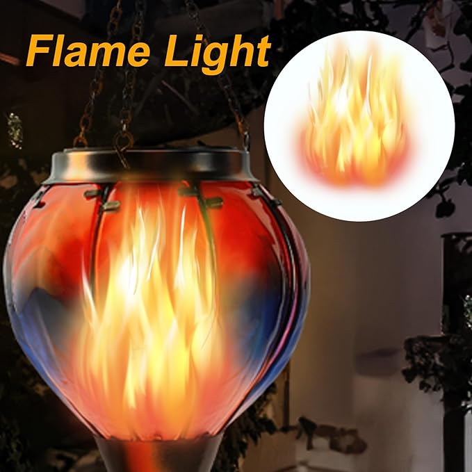 pearlstar Hot Air Balloon Solar Lantern with Flickering Flame Light Outdoor Solar Hanging Lights Waterproof for Garden Yard Farmhouse Patio Pathway Outside Decoration,Glass(Red&Blue)