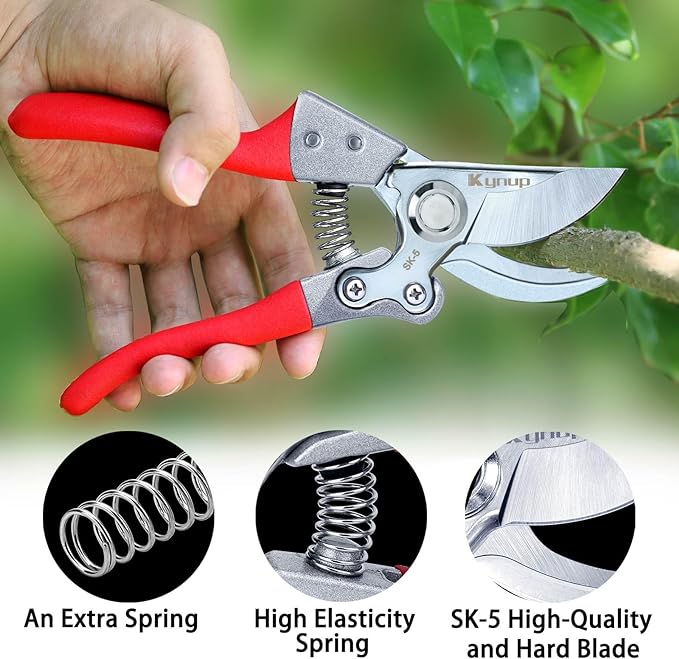 Kynup Pruning Shears for Gardening, Garden Hand Shears, Professional Bypass Pruner Hand Shears Heavy Duty, Pruners for Gardening, Garden Clippers, Hedge Shears, Garden Tools(Red)
