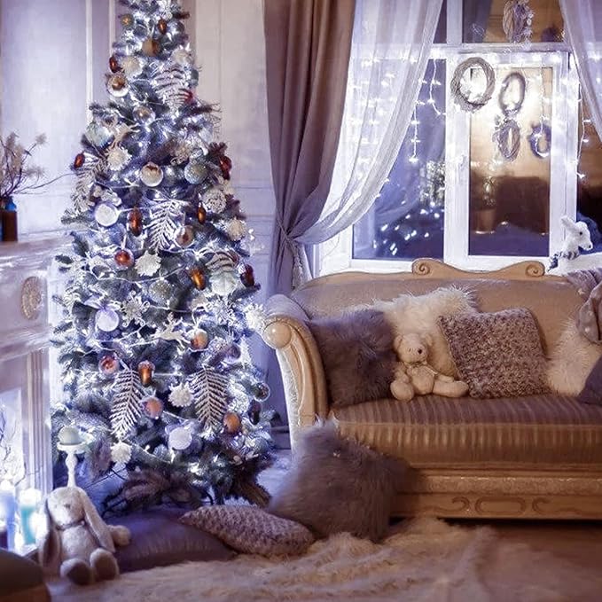 JMEXSUSS 66ft 200 LED White Christmas Lights Indoor Bedroom, Connectable White String Lights Outdoor Clear Wire, 8 Modes Twinkle String Lights Plug in for Room Tree Wedding Christmas Decoration