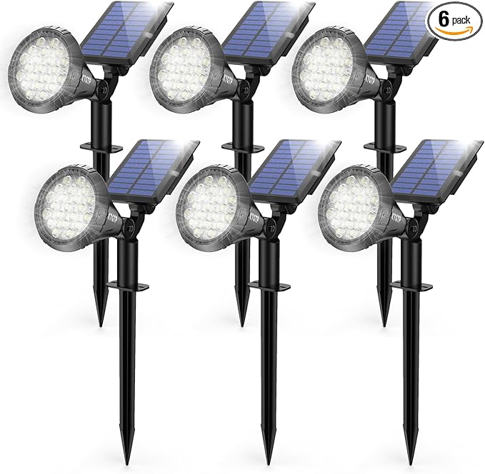 Solar Spot Lights Outdoor, 21 LEDs Brightness Solar Outdoor Lights IP67 Waterproof, 2-in-1 Adjustable Outdoor Lights Solar Powered for Yard Trees Patio Pathway Yard Flag - Cool White(6 Pack)