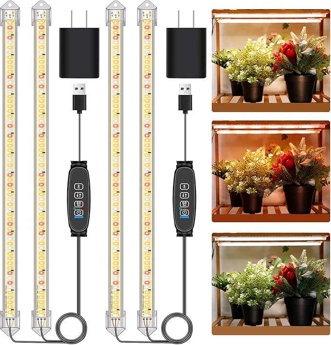 Grow Lights for Indoor Plants, 16 in Full Spectrum Plant Grow Light Strip with Upgrade Timer 3/9/12H, 3 Spectrum Modes, 120 LEDs Sunlike Growing Lamp for Seedlings Hydroponics 2 Heads(2 Pack)