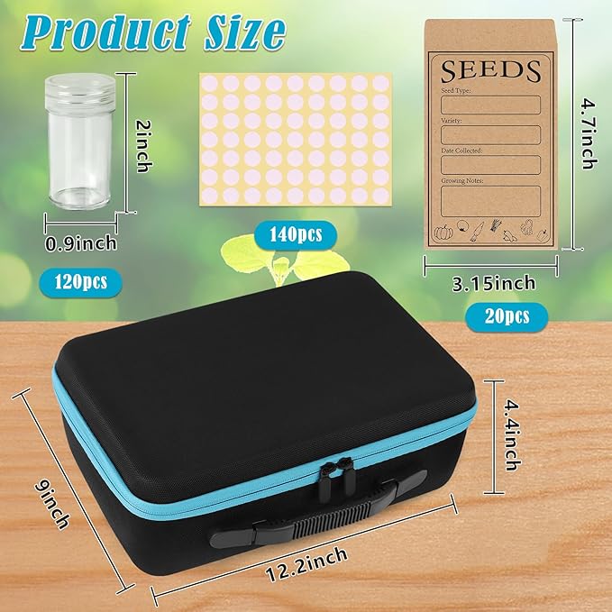 120 Slots Seed Storage Organizer with 20 Seed Envelopes, Sturdy Seed Organizer Storage Box with Zipper Bag Label Stickers(Seeds not Included), Seed Storage Container for Flower Plants Garden