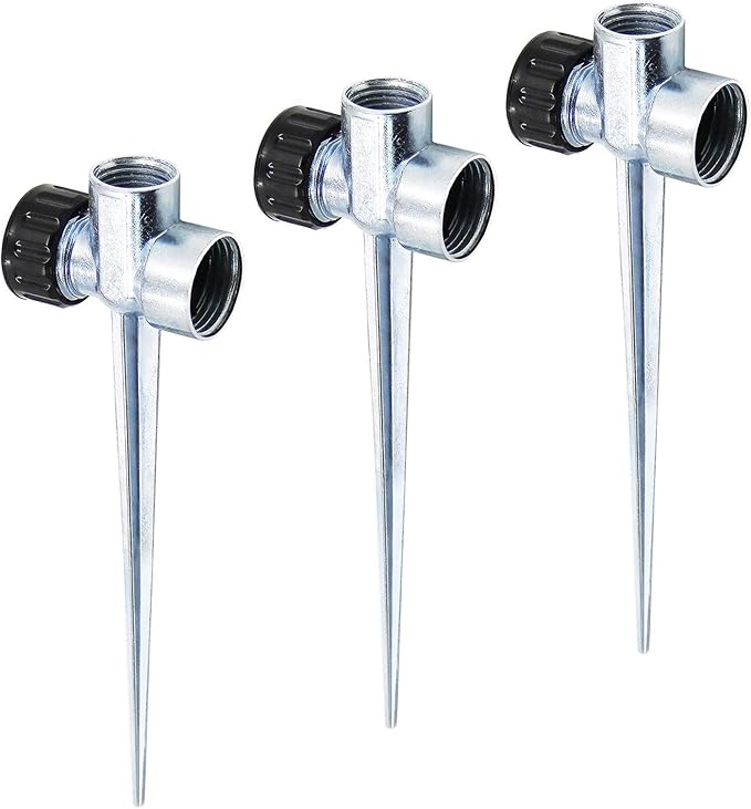 Twinkle Star 1/2 Inch Zinc Flow Thru Lawn Sprinkler Spike Base, Watering Sprinklers for Yard, Lawn and Grass Irrigation (3 Pack)