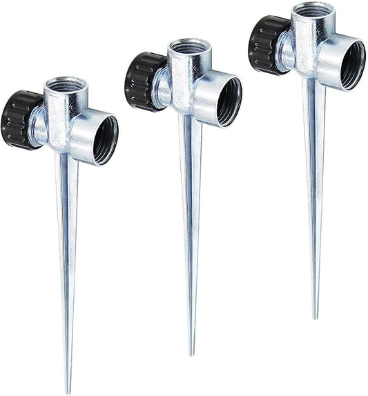 Twinkle Star 1/2 Inch Zinc Flow Thru Lawn Sprinkler Spike Base, Watering Sprinklers for Yard, Lawn and Grass Irrigation (3 Pack)