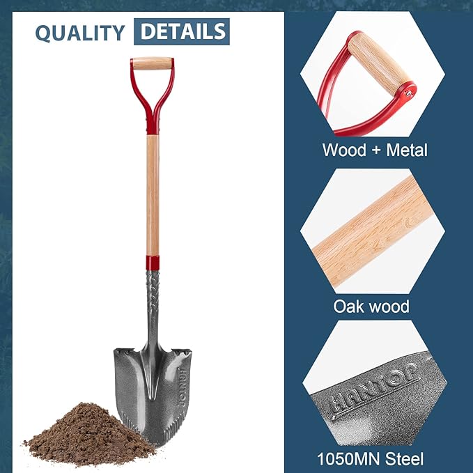 Garden Shovel Round Digging Shovel Heavy Duty Shovel for Digging Trenching Gardening Camping, 43 inches