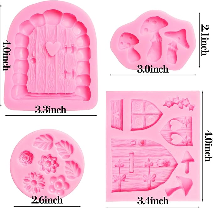 Fairy Garden Door Silicone Molds, Enchanted Vintage Gnome Home Window Door Fondant Molds, Mushroom Flower Leaf Chocolate Baking Molds for Cake Decoration Cupcake Topper Candy Clay Resin