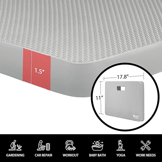 NETANY Extra Thick Kneeling Pad for Gardening, Comfortable Knee Pad Cushion, Extra Large Foam Kneeler Mat for Gardening, Baby Bath, Workout, Exercise & Yoga, Mechanic, 17.8 x 11 x 1.5 in, Gray