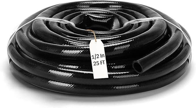 1/2 Inch Irrigation Tubing 25ft, Drip Irrigation System for Garden, (0.52″ ID X .0.60″ OD) Black Dripline, Drip Irrigation Tubing w/One of 1/2” Coupling, Elbow, Tee and End Cap.