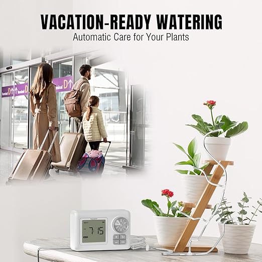Raddy WS-6 Automatic Plant Waterer, Indoor Plant Watering System for 15 Potted Plants, Programmable Water Timer with LCD Display, USB Power, Water Shortage Alarm for Balcony Greenhouse
